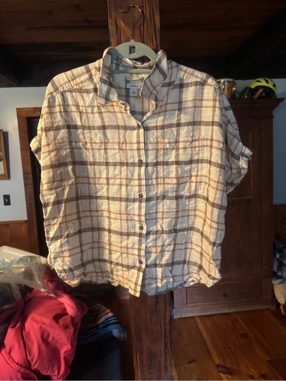 L.L. Bean Plaid Button-Down Shirt - Beige and Brown